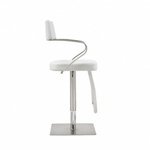 White And Silver Faux Leather And Steel Bar Chair
