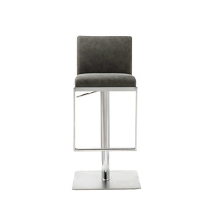 Gray And Silver Faux Leather And Steel Bar Chair