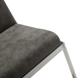 Gray And Silver Faux Leather And Steel Bar Chair