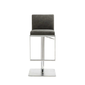 Gray And Silver Faux Leather And Steel Bar Chair