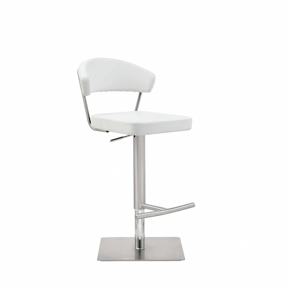 White And Silver Faux Leather And Steel Bar Chair