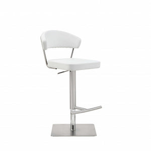 White And Silver Faux Leather And Steel Bar Chair
