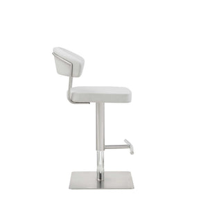 White And Silver Faux Leather And Steel Bar Chair