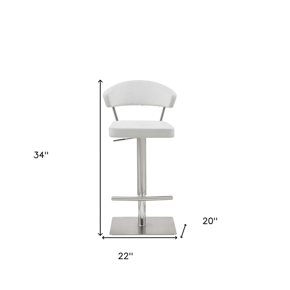 White And Silver Faux Leather And Steel Bar Chair