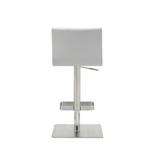 White And Silver Faux Leather And Steel Counter Height Bar Chair