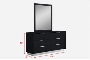 63" Black Solid Wood Six Drawer