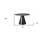 47" Gray Rounded Stone And Iron Pedestal Base Dining Table