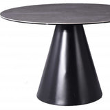 47" Gray Rounded Stone And Iron Pedestal Base Dining Table