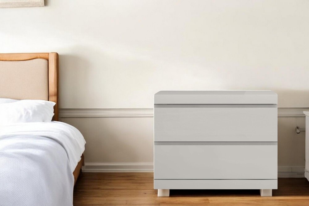 Modern Gray Woodgrain Finish 2 Drawer Nightstand