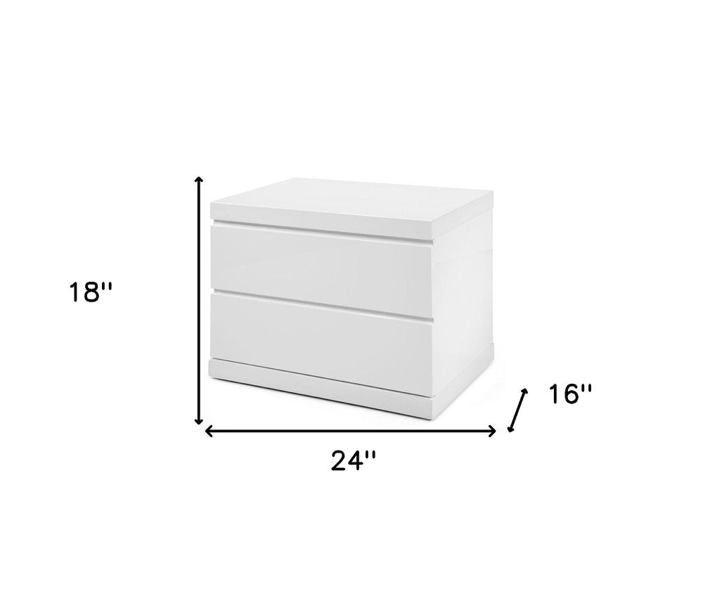 18" White Wood Two Drawer Nightstand