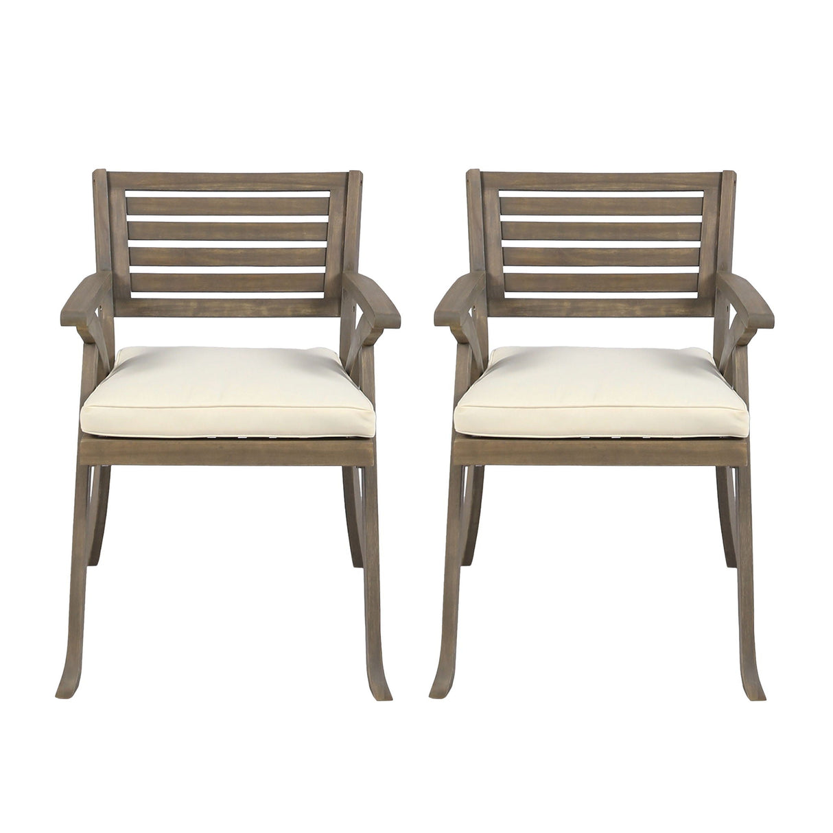 Helen Outdoor Acacia Wood Dining Chair Set of 2 - Gray / Creme