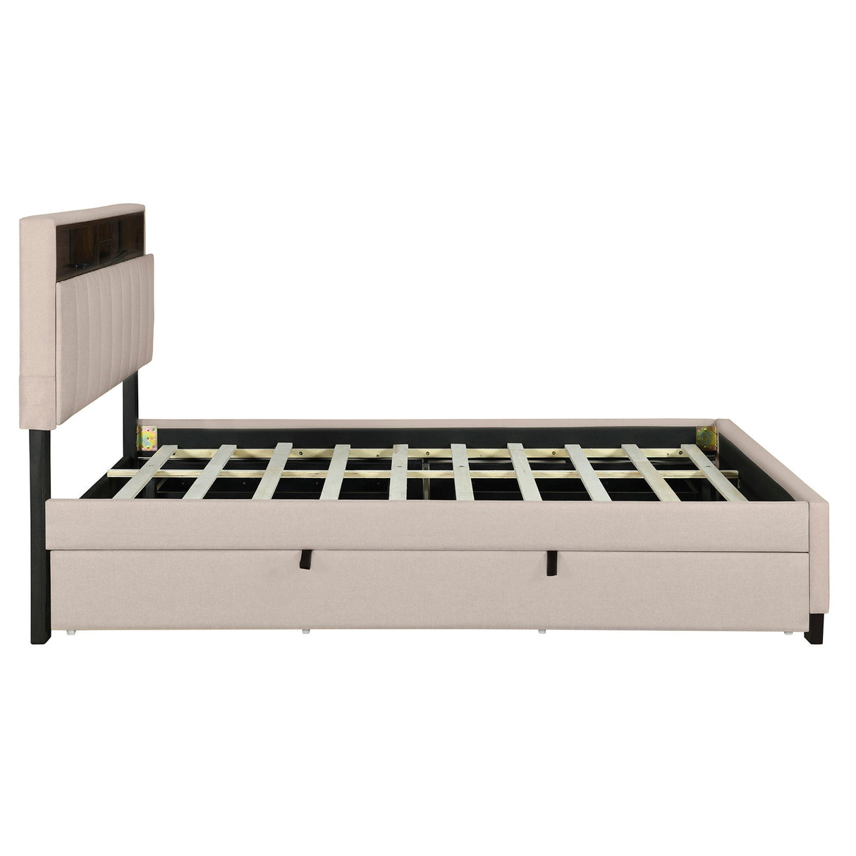 Upholstered Platform Bed With Storage Headboard, Trundle & 2 Drawers And A Set Of Sockets & USB Ports by Couch.com