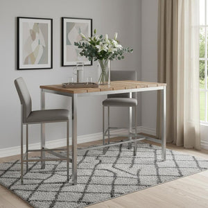 55" Wood Brown And Silver Solid Wood And Stainless Steel Dining Table