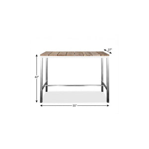 55" Wood Brown And Silver Solid Wood And Stainless Steel Dining Table
