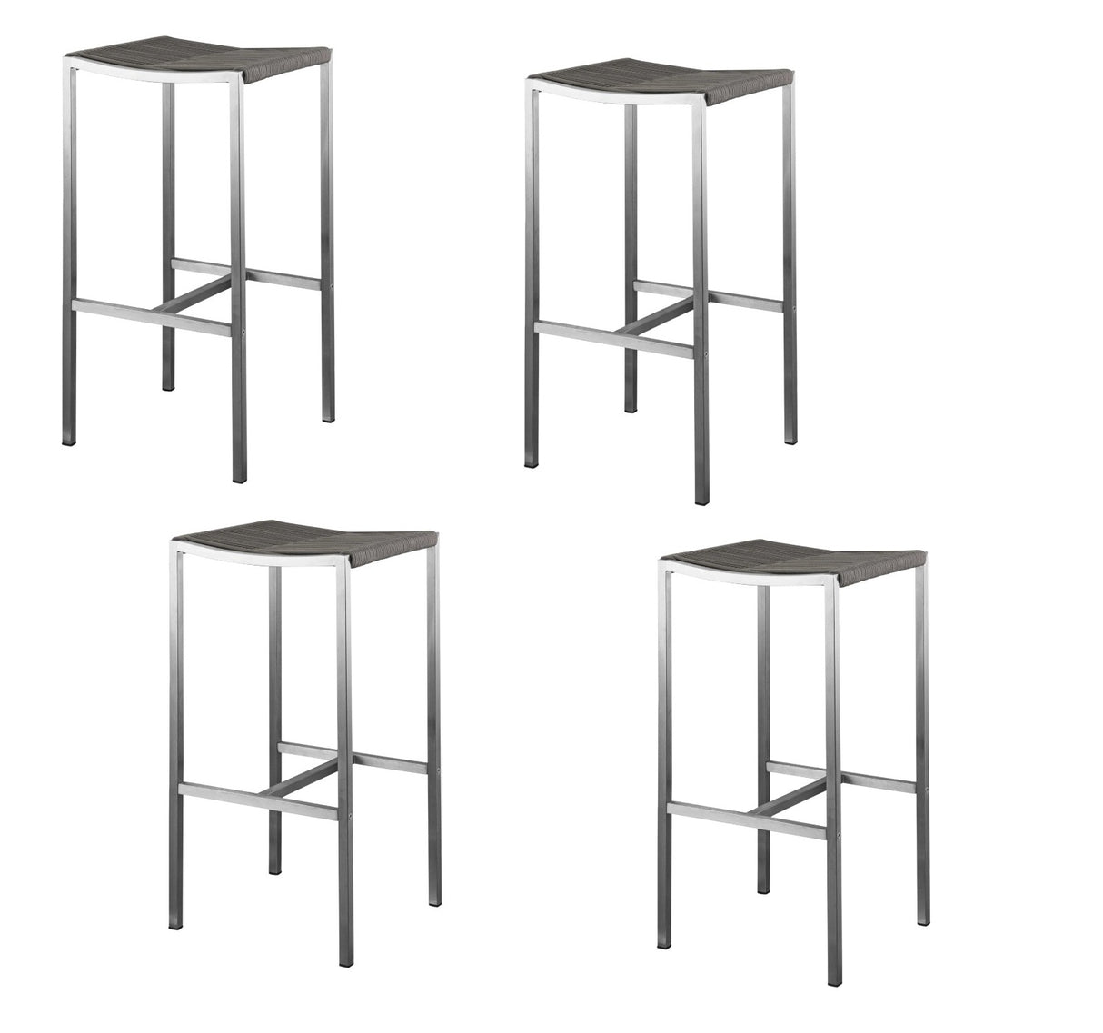 Set of Four 28" Brown and Silver Iron and Steel Backless Counter Height Bar Chairs