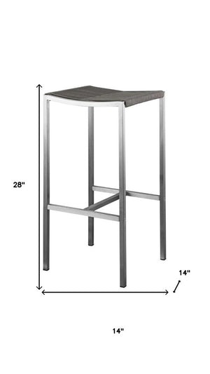 Set of Four 28" Brown and Silver Iron and Steel Backless Counter Height Bar Chairs