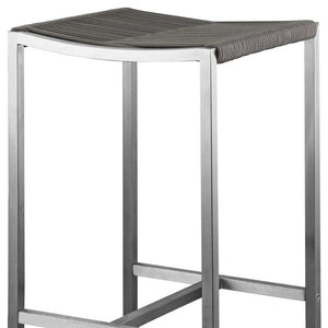 Set of Four 28" Brown and Silver Iron and Steel Backless Counter Height Bar Chairs