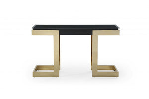 52" Black and Gold Glass Pedestal Console Table
