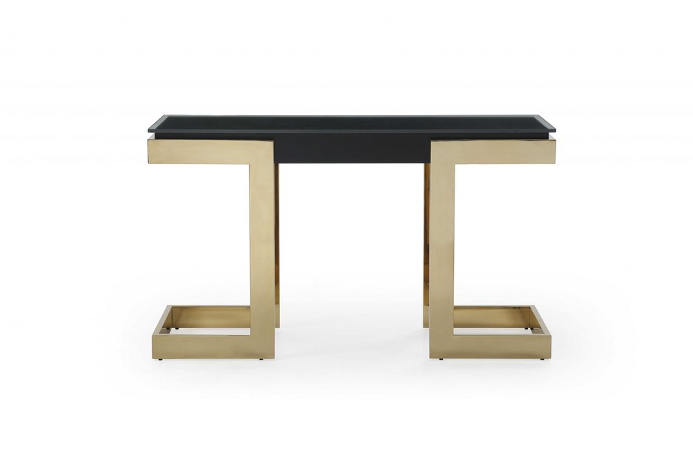 52" Black and Gold Glass Pedestal Console Table