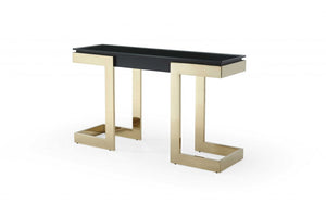 52" Black and Gold Glass Pedestal Console Table
