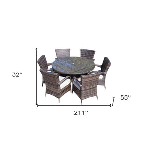Seven Piece Clear and Gray Round Glass Dining Set