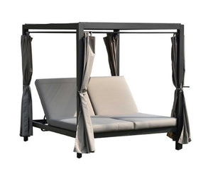 162" Gray Metal and Cushions Reclining Patio Daybed