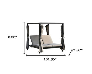 162" Gray Metal and Cushions Reclining Patio Daybed
