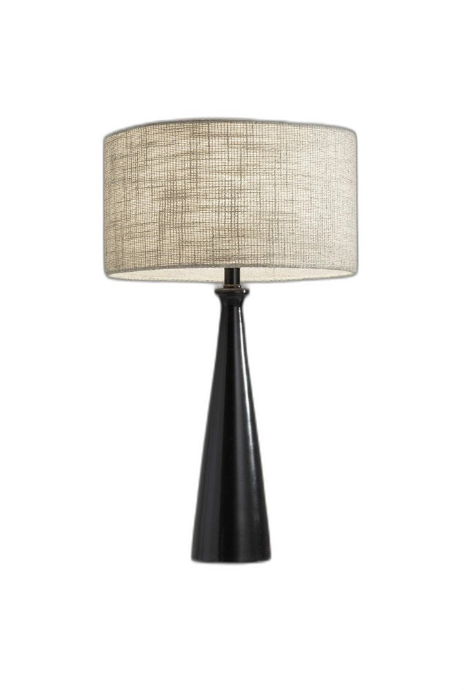 22" Silver Metal Table Lamp With Gray Drum Shade