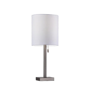 22" Antiqued Brass Metal Cylinder Table Lamp With Off White Drum Shade