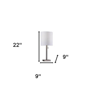 22" Antiqued Brass Metal Cylinder Table Lamp With Off White Drum Shade