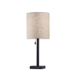 22" Antiqued Brass Metal Cylinder Table Lamp With Off White Drum Shade
