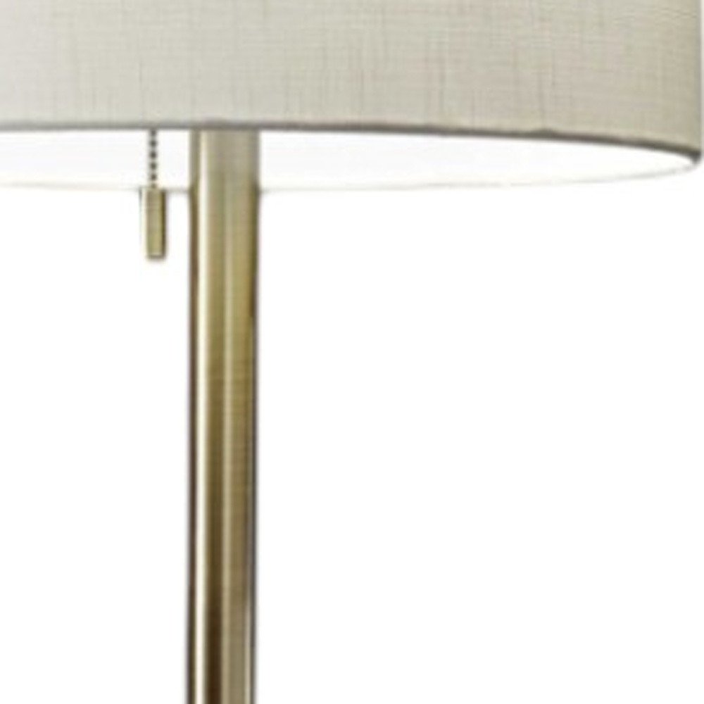 61" Brass Metal Floor Lamp With White Fabric Cylinder Shade