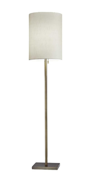 61" Brass Metal Floor Lamp With White Fabric Cylinder Shade
