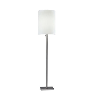 61" Brass Metal Floor Lamp With White Fabric Cylinder Shade