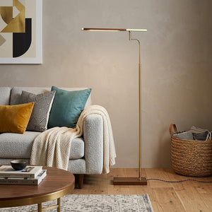 63" Brown LED Task Floor Lamp With Brass