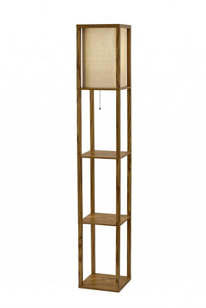 63" Black And White Solid Wood Column Floor Lamp With White Fabric Square Shade