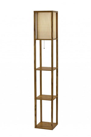 63" Black And White Solid Wood Column Floor Lamp With White Fabric Square Shade