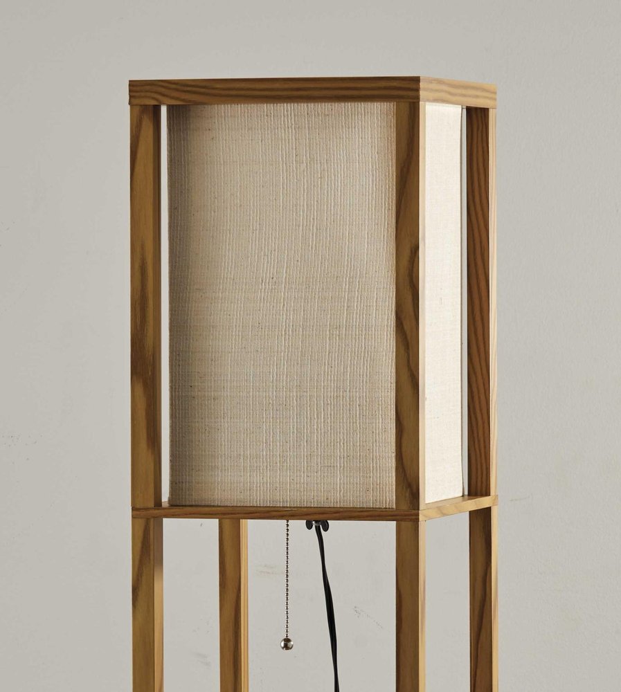 63" Black And White Solid Wood Column Floor Lamp With White Fabric Square Shade