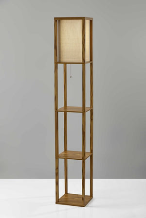 63" Black And White Solid Wood Column Floor Lamp With White Fabric Square Shade