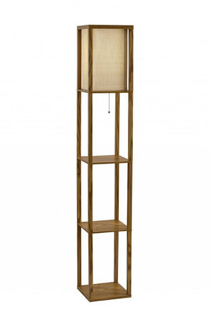 63" Black And White Solid Wood Column Floor Lamp With White Fabric Square Shade