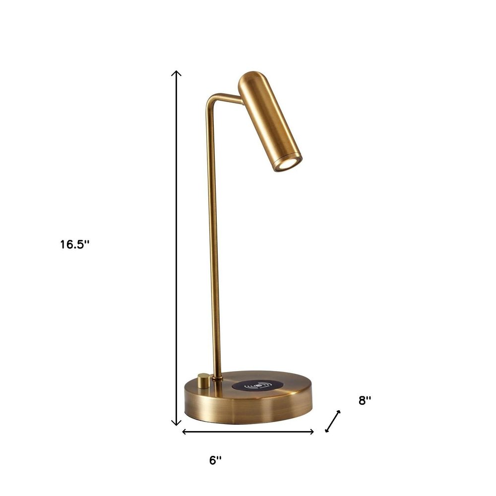 17" Brass Metal LED Desk Lamp With USB And Wireless Charging