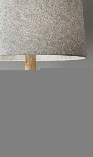 59" Natural Solid Wood Tripod Floor Lamp With Gray Fabric Empire Shade