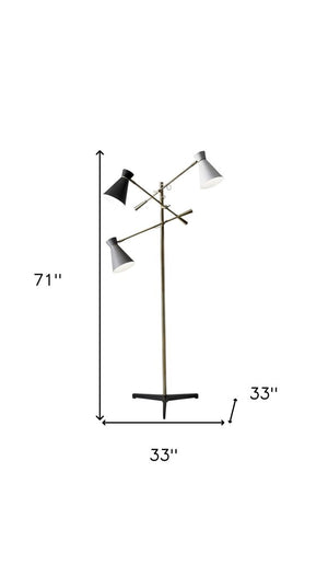 71" Brass Metal Novelty Floor Lamp With Black And White Iron Cone Shade