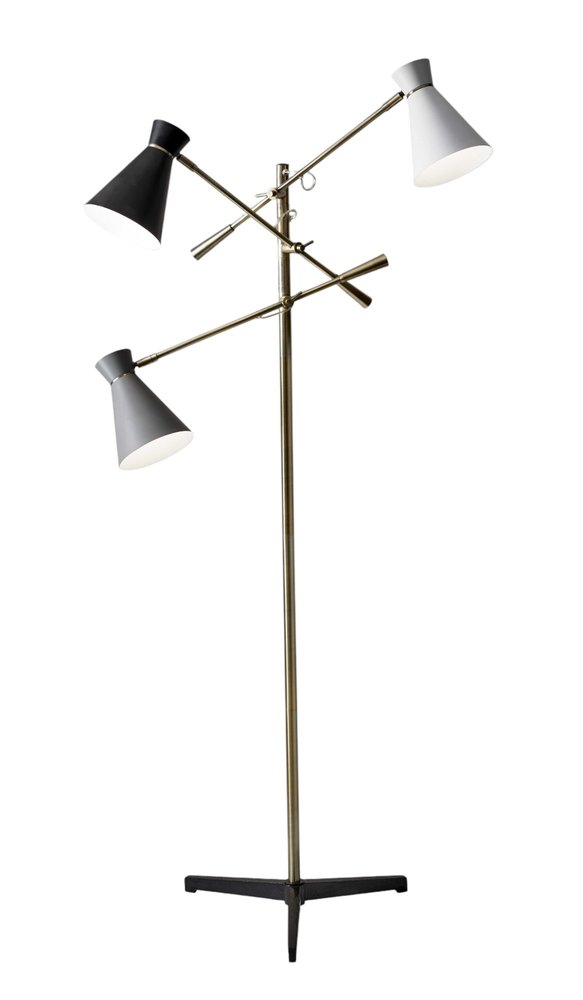 71" Brass Metal Novelty Floor Lamp With Black And White Iron Cone Shade
