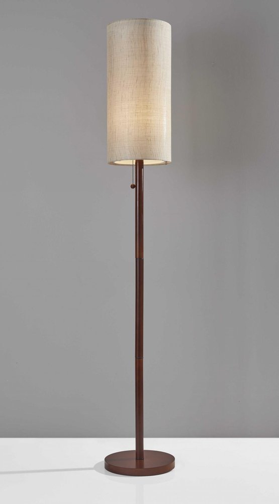 65" Brown Solid Wood Floor Lamp With Beige Linen Drum Shade