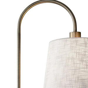 65" Black And Brass Tray Table Floor Lamp With Off White Linen Empire Shade