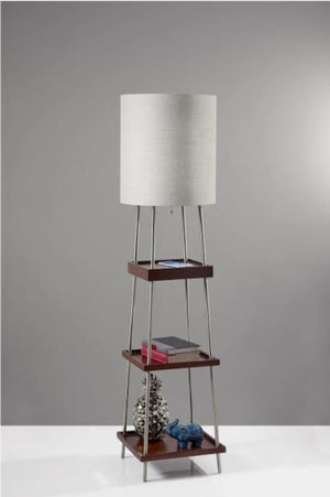 63" Brown And White Column Floor Lamp With White Fabric Drum Shade