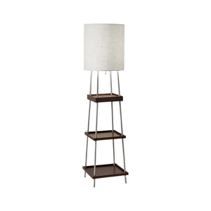 63" Brown And White Column Floor Lamp With White Fabric Drum Shade