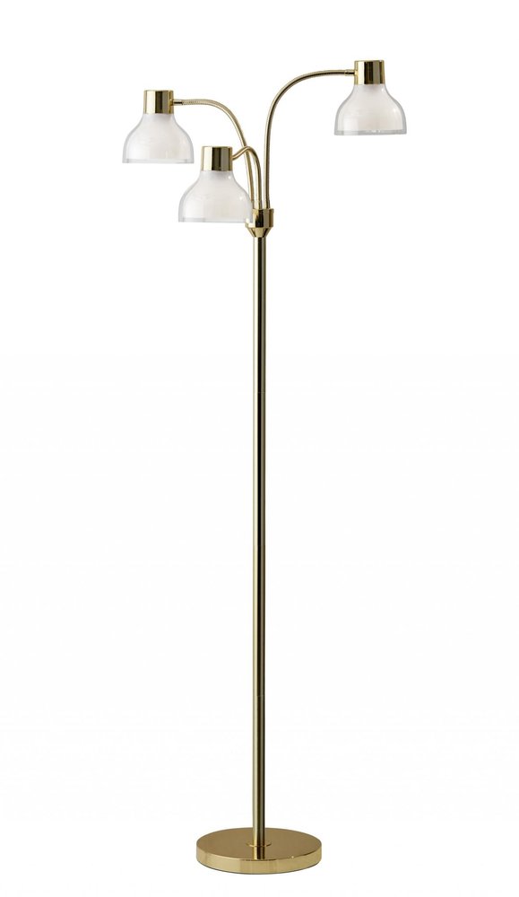 69" Gold Three Light Tree Floor Lamp With Clear Plastic Bowl Shade