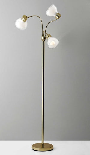 69" Silver Three Light Tree Floor Lamp With White Plastic Bowl Shade